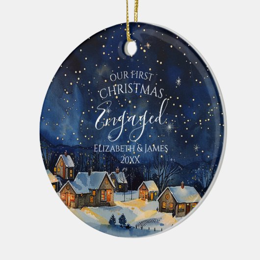 我々の初めてのクリスマス婚約したフォトパインツリーフォレスト セラミックオーナメント (左)