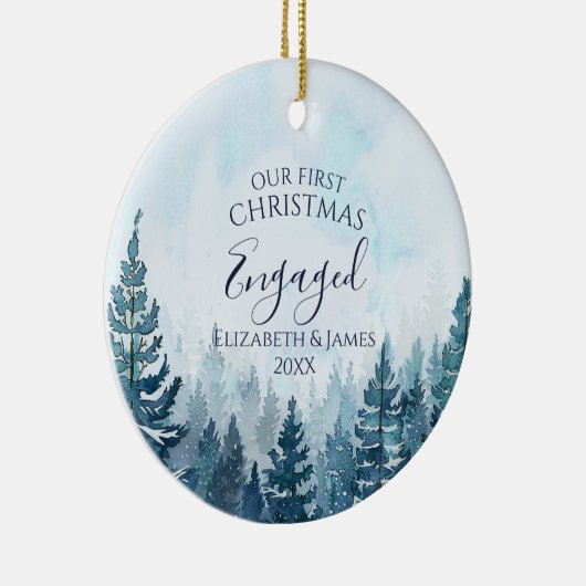 我々の初めてのクリスマス婚約したフォトパインツリーフォレスト セラミックオーナメント (右)