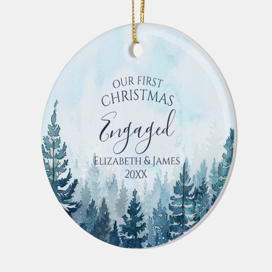 我々の初めてのクリスマス婚約したフォトパインツリーフォレスト セラミックオーナメント (左)