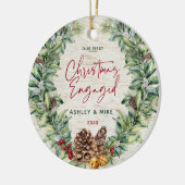 我々の初めてのクリスマス婚約した冬のリース写真Ce セラミックオーナメント (左)