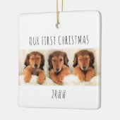 我々の初めてのクリスマス子犬パノラマフォト セラミックオーナメント (左)