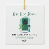 我々の初めてのクリスマス新しいホームウォーターカラーフロントドア セラミックオーナメント (裏面)