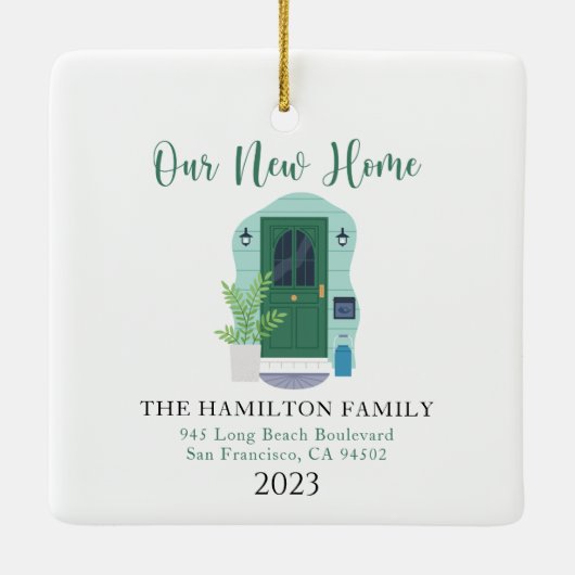 我々の初めてのクリスマス新しいホームウォーターカラーフロントドア セラミックオーナメント (裏面)