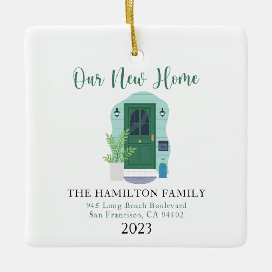 我々の初めてのクリスマス新しいホームウォーターカラーフロントドア セラミックオーナメント (正面)