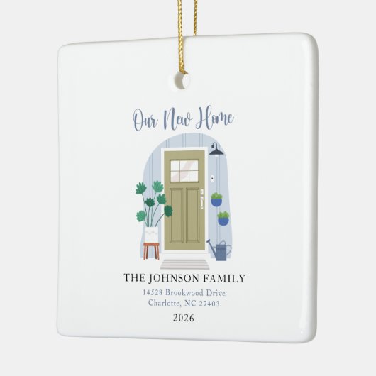 我々の初めてのクリスマス新しいホームウォーターカラーフロントドア セラミックオーナメント (左)