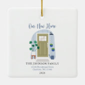 我々の初めてのクリスマス新しいホームウォーターカラーフロントドア セラミックオーナメント (裏面)