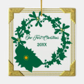 我々の初めてのクリスマス祖父母Poinsettia Holly セラミックオーナメント (裏面)