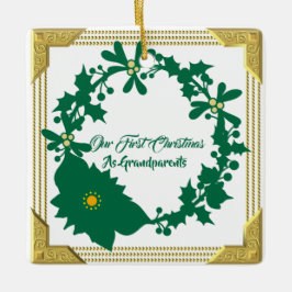 我々の初めてのクリスマス祖父母Poinsettia Holly セラミックオーナメント