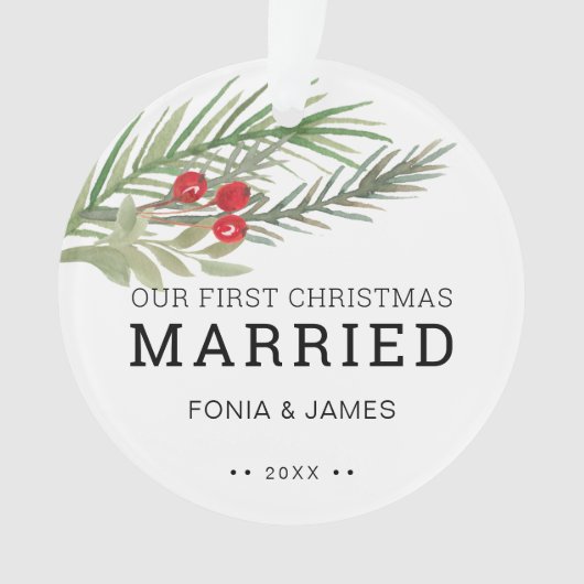我々の初めてのクリスマス結婚したの緑 オーナメント (正面)