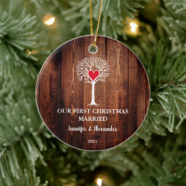 我々の初めてのクリスマス結婚したウッドラブツリー セラミックオーナメント