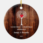 我々の初めてのクリスマス結婚したウッドラブツリー セラミックオーナメント (裏面)