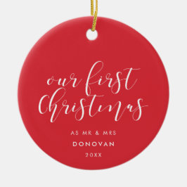 我々の初めてのクリスマス結婚したエレガントレッド セラミックオーナメント