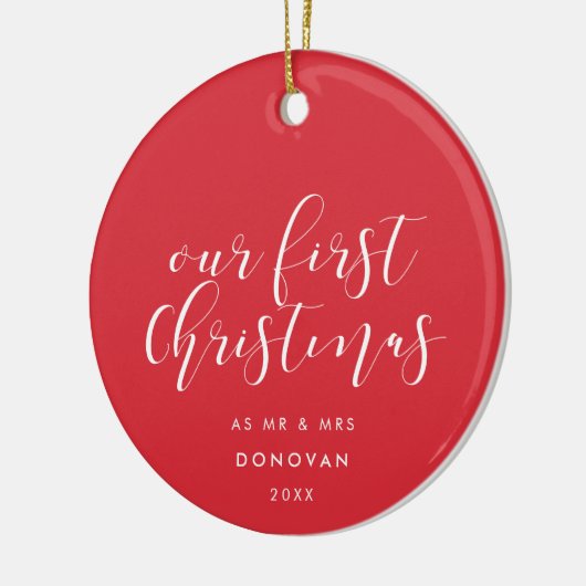 我々の初めてのクリスマス結婚したエレガントレッド セラミックオーナメント (左)