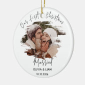 我々の初めてのクリスマス結婚したニューパーソナライズされたリュウズ セラミックオーナメント (左)