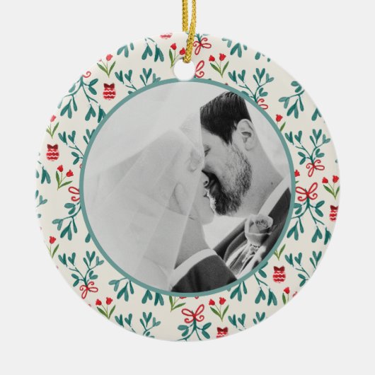 我々の初めてのクリスマス結婚したハンドミス絵を描トレー セラミックオーナメント (正面)