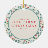 我々の初めてのクリスマス結婚したハンドミス絵を描トレー セラミックオーナメント (裏面)