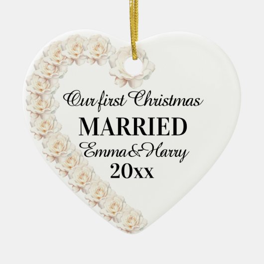 我々の初めてのクリスマス結婚したパーソナライズされた セラミックオーナメント (正面)