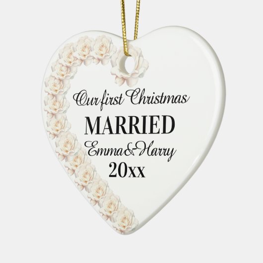 我々の初めてのクリスマス結婚したパーソナライズされた セラミックオーナメント (左)