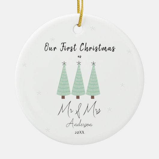 我々の初めてのクリスマス結婚したミスター・アンド・ミセス・グリーン・ツリー セラミックオーナメント (正面)