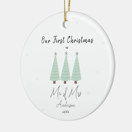 我々の初めてのクリスマス結婚したミスター・アンド・ミセス・グリーン・ツリー セラミックオーナメント (左)