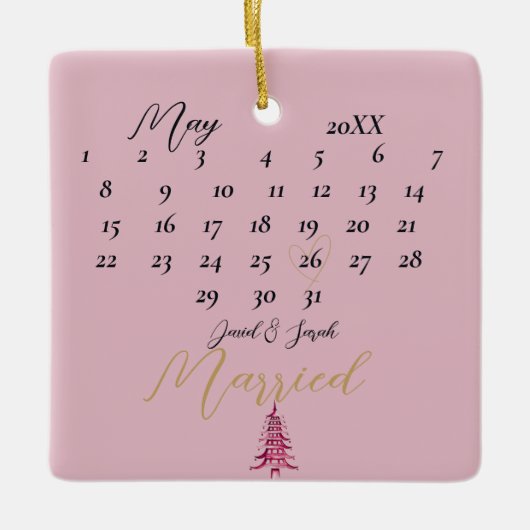 我々の初めてのクリスマス結婚したレッドパゴダツリー セラミックオーナメント (正面)