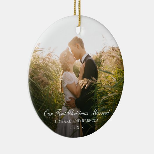 我々の初めてのクリスマス結婚した写真エレガント新婚 セラミックオーナメント (右)