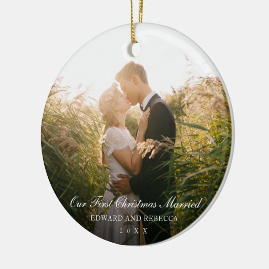 我々の初めてのクリスマス結婚した写真エレガント新婚 セラミックオーナメント (左)