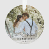 我々の初めてのクリスマス結婚した写真モダン新婚 オーナメント (正面)