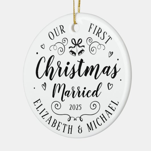 我々の初めてのクリスマス結婚した手描きオーナメント セラミックオーナメント (左)