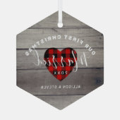 我々の初めてのクリスマス結婚した素朴パーソナライズされた ガラスオーナメント (裏面)