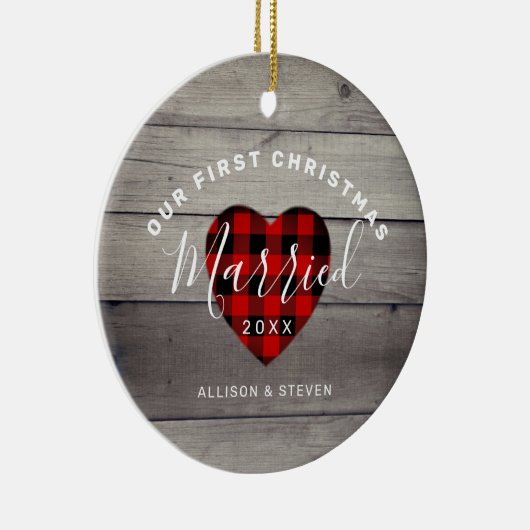 我々の初めてのクリスマス結婚した素朴パーソナライズされた セラミックオーナメント (右)