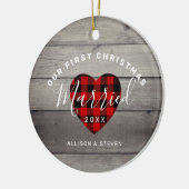 我々の初めてのクリスマス結婚した素朴パーソナライズされた セラミックオーナメント (左)