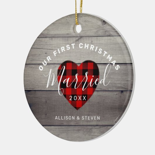 我々の初めてのクリスマス結婚した素朴パーソナライズされた セラミックオーナメント (左)