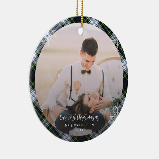 我々の初めてのクリスマス結婚した2写真ゴードンタータンチェック セラミックオーナメント (右)