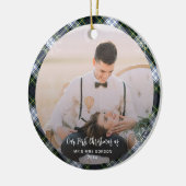 我々の初めてのクリスマス結婚した2写真ゴードンタータンチェック セラミックオーナメント (左)