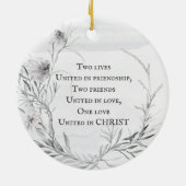 我々の初めてのクリスマス結婚した、水彩フローラ セラミックオーナメント (裏面)