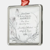 我々の初めてのクリスマス結婚した、水彩フローラ メタルオーナメント (左)