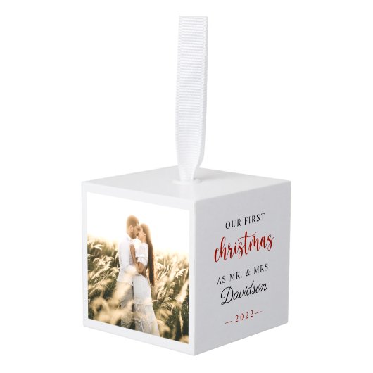 我々の初めてのクリスマス結婚の写真キューブを新たに作った キューブオーナメント (正面アングル)