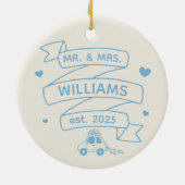 我々の初めてのクリスマス結婚の手描きオーナメント セラミックオーナメント (裏面)