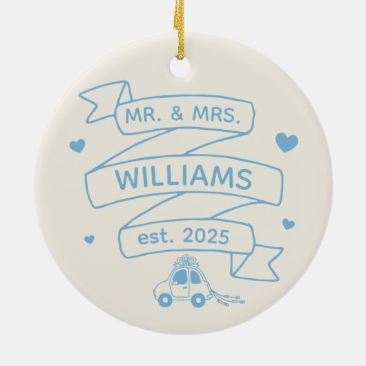 我々の初めてのクリスマス結婚の手描きオーナメント セラミックオーナメント (裏面)