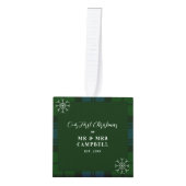 我々の初めてのクリスマス結婚ズの写真キャンベルタータンチェック キューブオーナメント (正面)