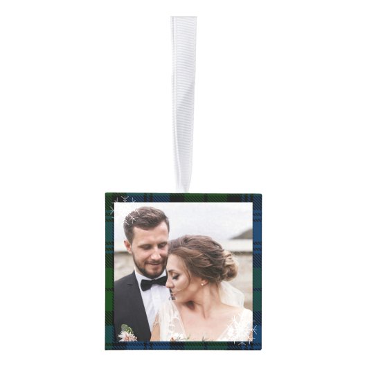 我々の初めてのクリスマス結婚ズの写真キャンベルタータンチェック キューブオーナメント (右)