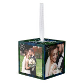 我々の初めてのクリスマス結婚ズの写真キャンベルタータンチェック キューブオーナメント (裏面アングル)