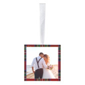 我々の初めてのクリスマス結婚ズ写真スチュワートタータンチェック キューブオーナメント (右)