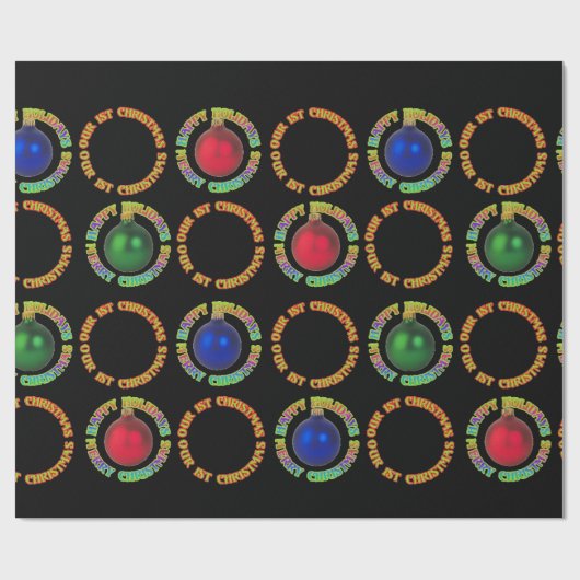 我々の初めてのクリスマス赤い青の緑の装飾 ラッピングペーパー (フラット)