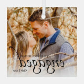 我々の初めてのクリスマス 婚約したパーソナライズされた ガラスオーナメント (裏面)