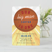 我々の大男はバスケットボールの1テーマ1歳の誕生日 招待状 (スタンド正面)