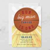 我々の大男はバスケットボールの1テーマ1歳の誕生日 招待状 (正面)