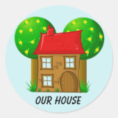我々の家の漫画の家と木 ラウンドシール (正面)