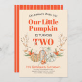 我々の小さなかぼちゃは2つの誕生日パーティーを回している 招待状 (正面/裏面)